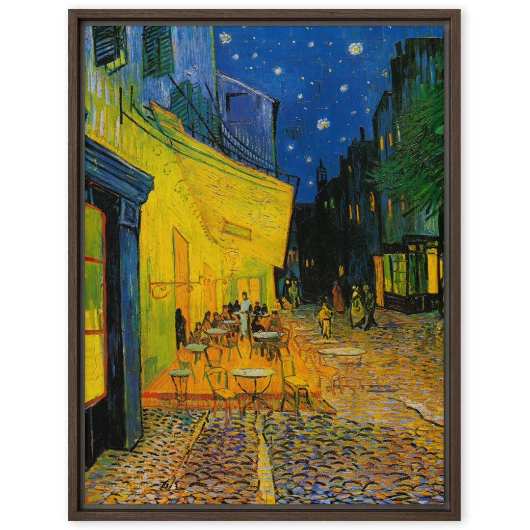 Gerahmte Leinwand - Caféterrasse am Abend Braun / 46x61 cm (18″×24″) artlia