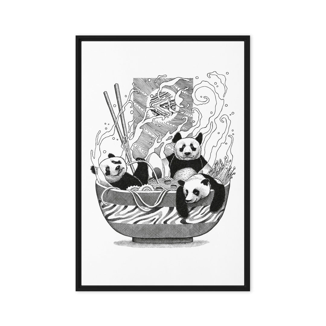 Gerahmte Leinwand - Panda Ramen 61x91 cm (24″×36″) / Schwarz artlia