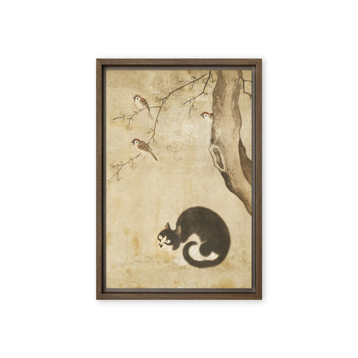 Leinwand - Katze und Spatzen, Byeon Sang-byeok Braun / 31x46 cm (12″×18″) artlia