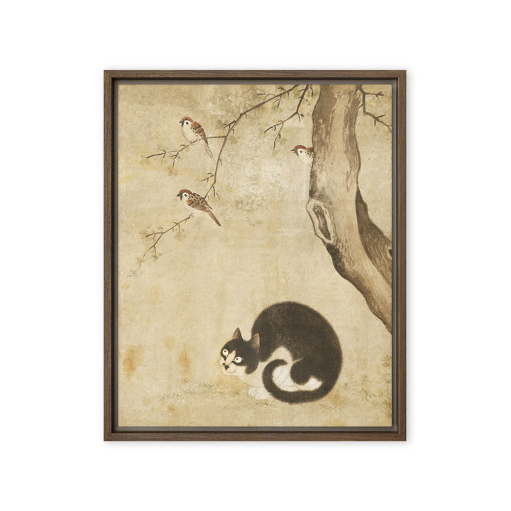 Leinwand - Katze und Spatzen, Byeon Sang-byeok Braun / 41x51 cm (16″×20″) artlia