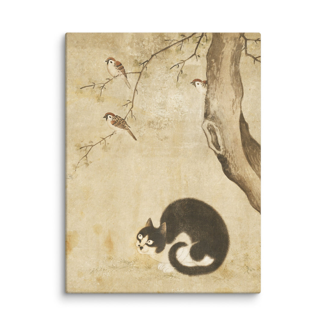 Leinwand - Katze und Spatzen, Byeon Sang-byeok ohne Rahmen / 31x41 cm (12″×16″) artlia