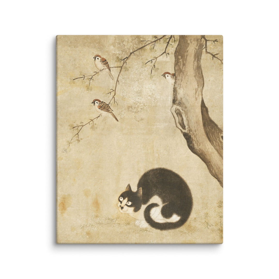Leinwand - Katze und Spatzen, Byeon Sang-byeok ohne Rahmen / 41x51 cm (16″×20″) artlia