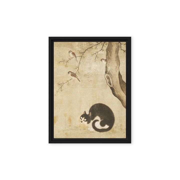 Leinwand - Katze und Spatzen, Byeon Sang-byeok Schwarz / 31x41 cm (12″×16″) artlia