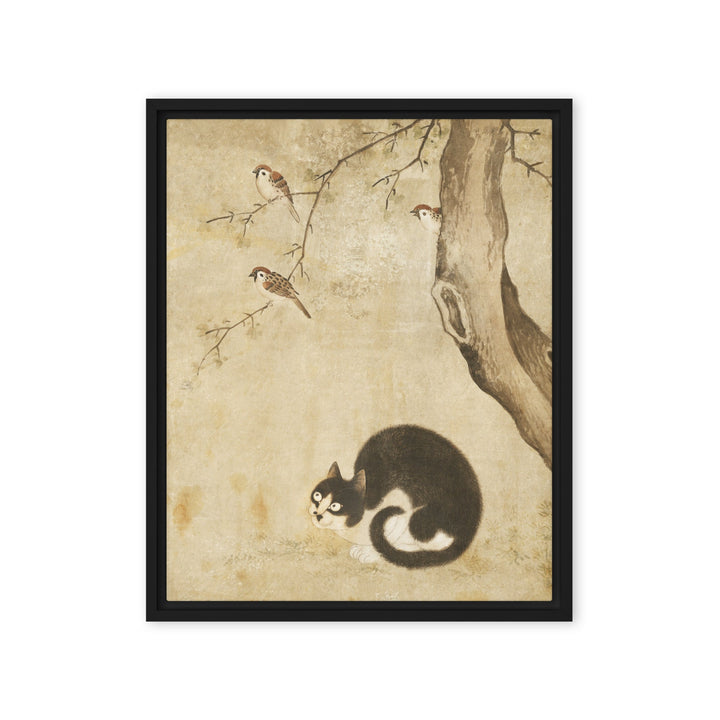 Leinwand - Katze und Spatzen, Byeon Sang-byeok Schwarz / 41x51 cm (16″×20″) artlia