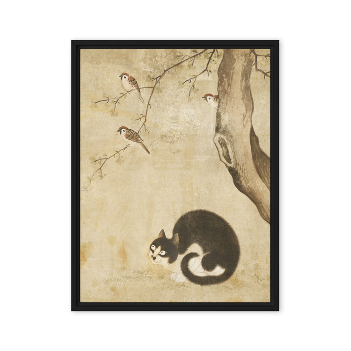 Leinwand - Katze und Spatzen, Byeon Sang-byeok Schwarz / 46x61 cm (18″×24″) artlia