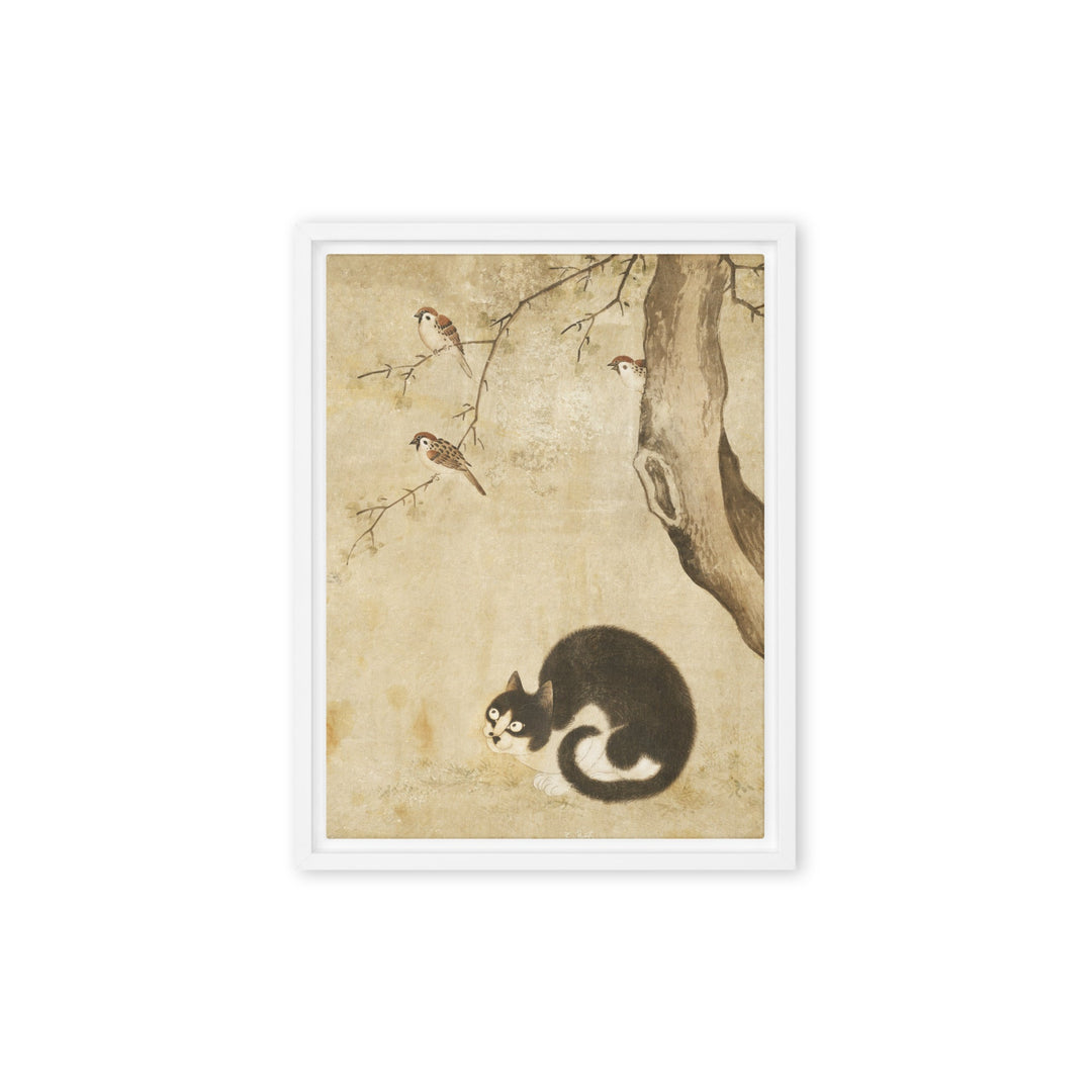 Leinwand - Katze und Spatzen, Byeon Sang-byeok Weiß / 31x41 cm (12″×16″) artlia