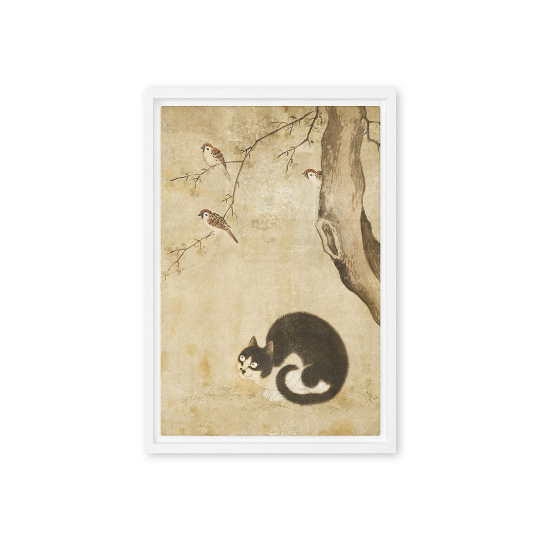 Leinwand - Katze und Spatzen, Byeon Sang-byeok Weiß / 31x46 cm (12″×18″) artlia