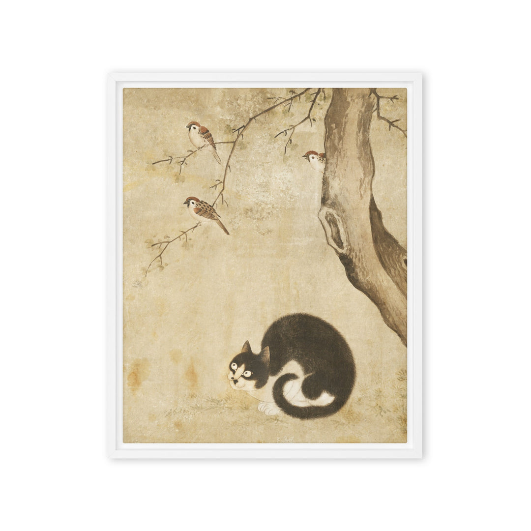 Leinwand - Katze und Spatzen, Byeon Sang-byeok Weiß / 41x51 cm (16″×20″) artlia