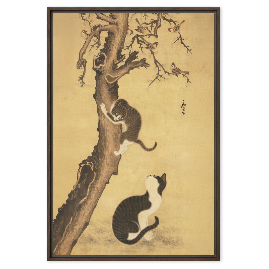 Leinwand - Katzen und Spatzen, Byeon Sang-byeok Braun / 51x76 cm (20″×30″) artlia