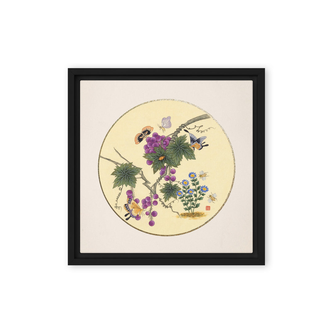 Leinwand - Schmetterlinge auf Traubenbaum Schwarz / 30x30 cm (12″×12″) artlia