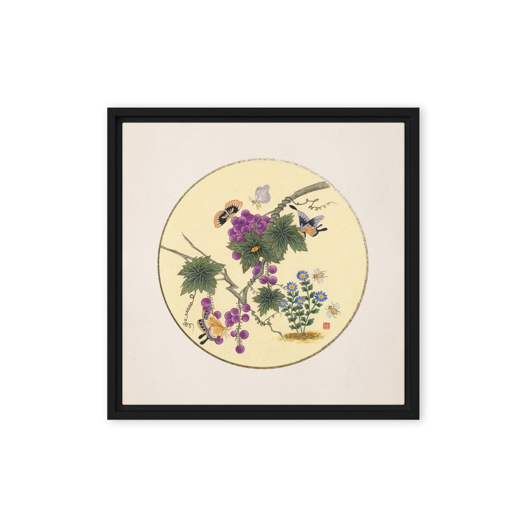 Leinwand - Schmetterlinge auf Traubenbaum Schwarz / 41x41 cm (16″×16″) artlia