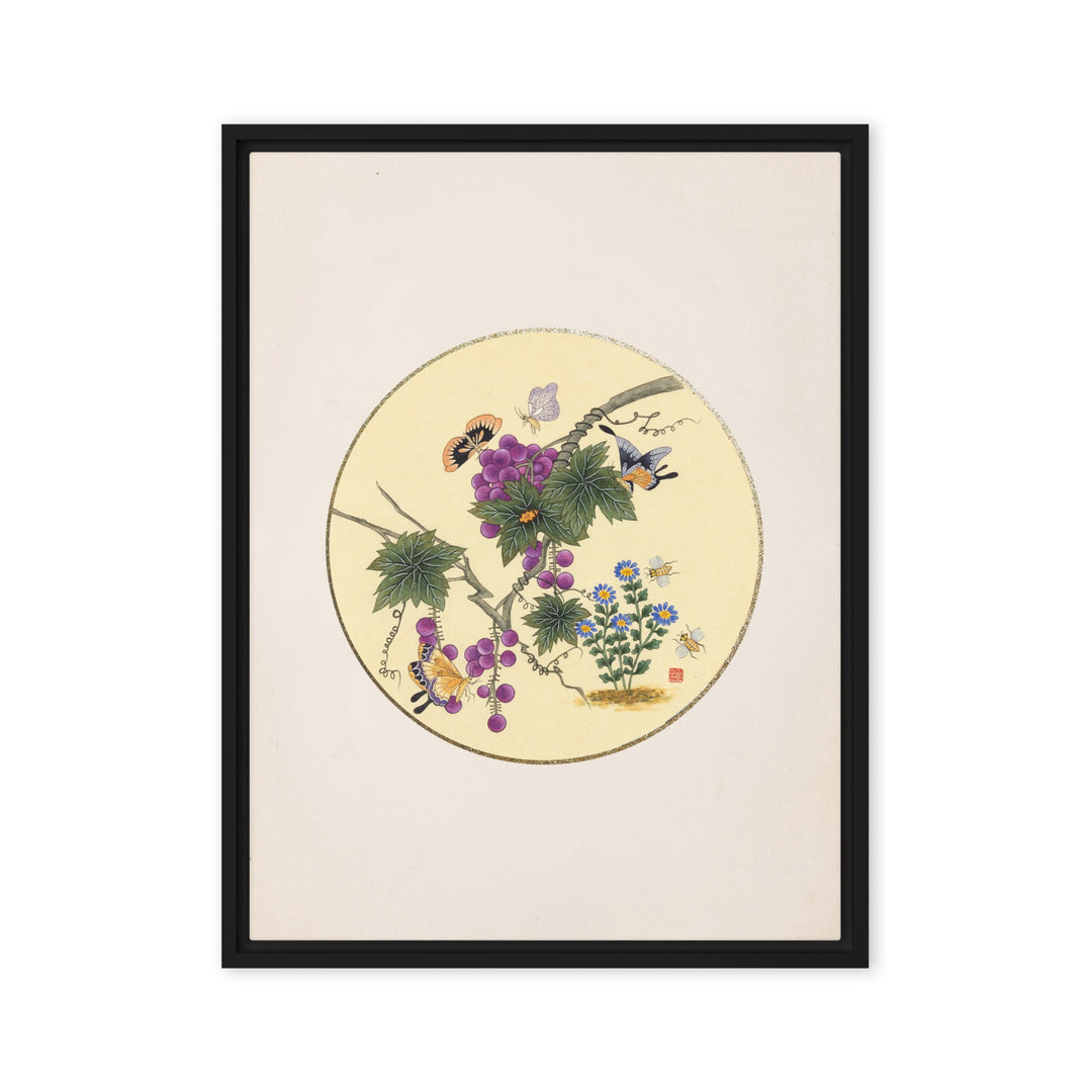 Leinwand - Schmetterlinge auf Traubenbaum Schwarz / 46x61 cm (18″×24″) artlia