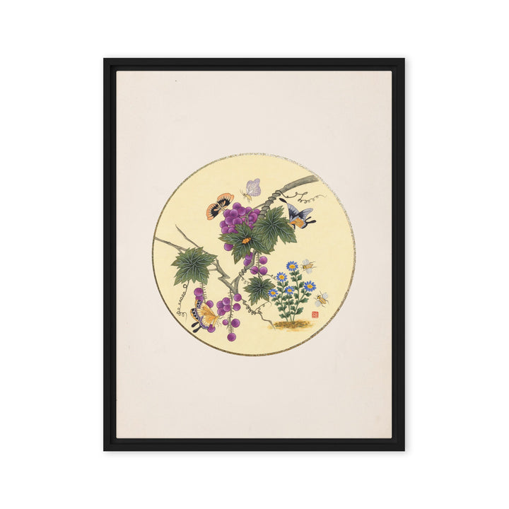 Leinwand - Schmetterlinge auf Traubenbaum Schwarz / 46x61 cm (18″×24″) artlia