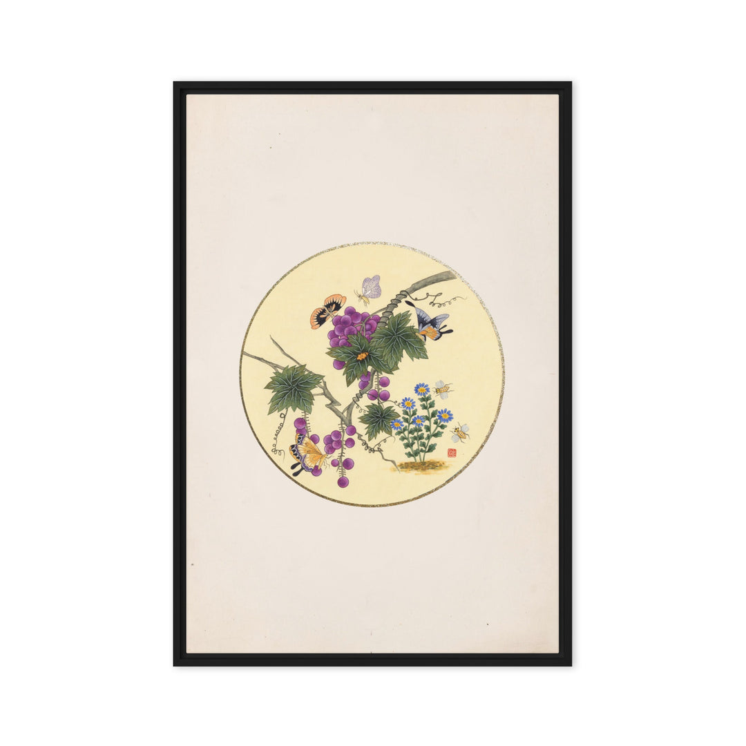 Leinwand - Schmetterlinge auf Traubenbaum Schwarz / 61x91 cm (24″×36″) artlia