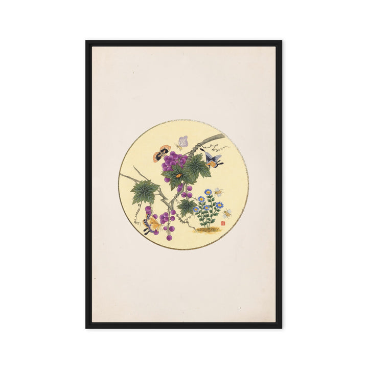 Leinwand - Schmetterlinge auf Traubenbaum Schwarz / 61x91 cm (24″×36″) artlia
