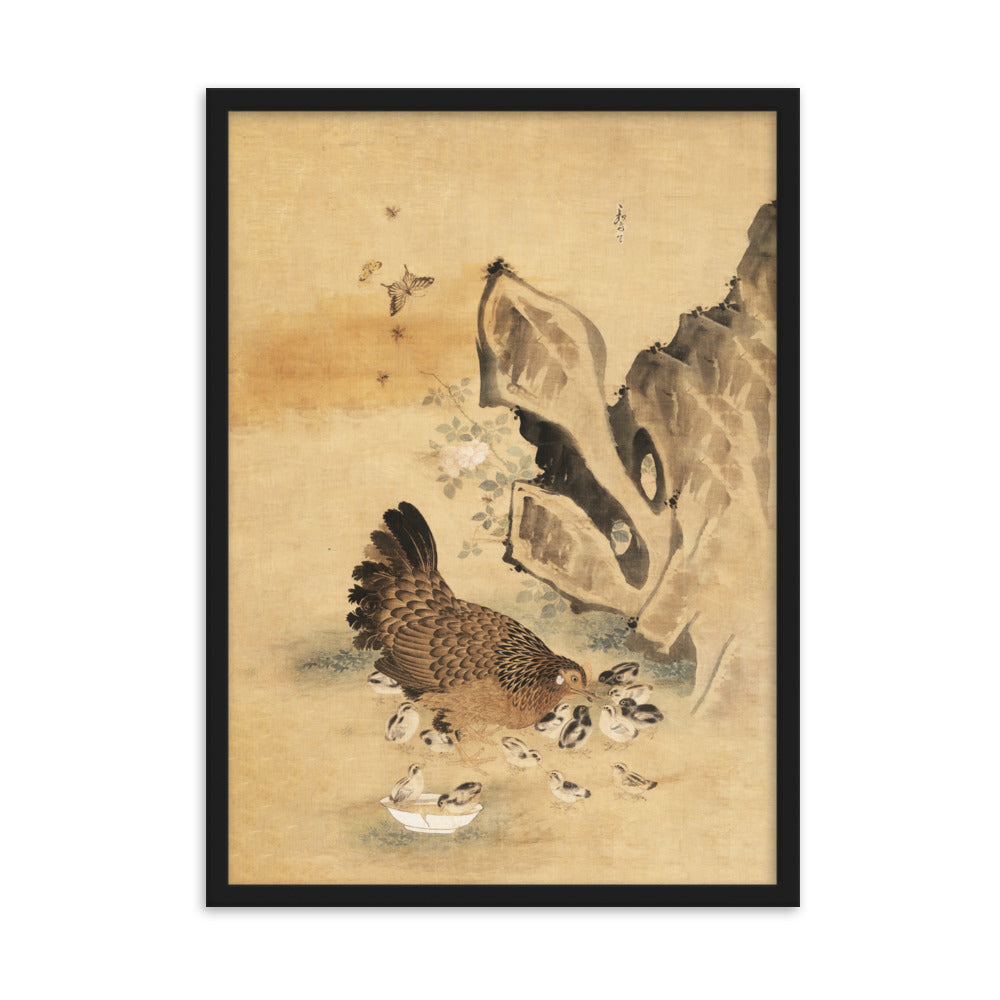 Poster - Henne und Küken, Byeon Sang-byeok Schwarz / 50×70 cm artlia