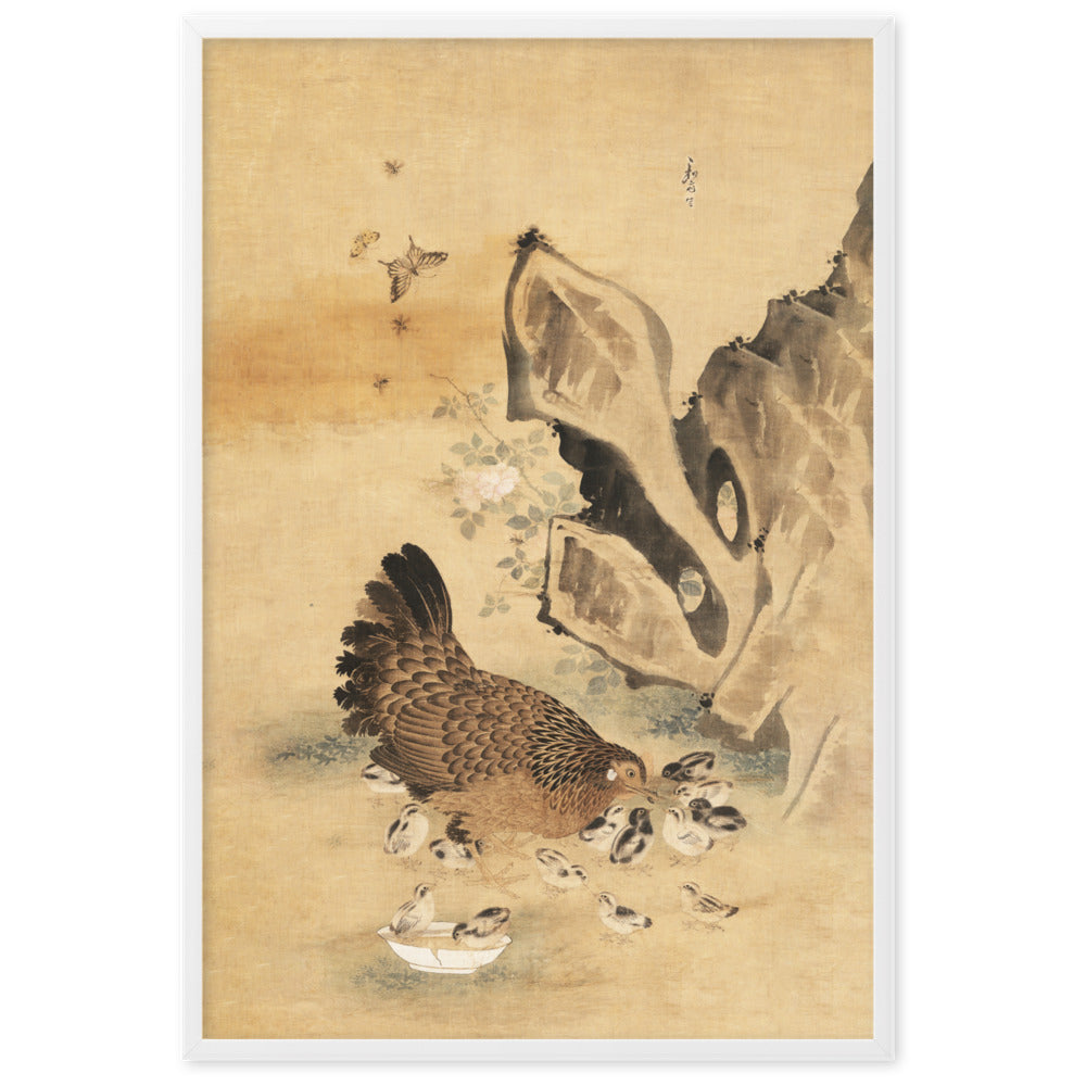 Poster - Henne und Küken, Byeon Sang-byeok Weiß / 61×91 cm artlia