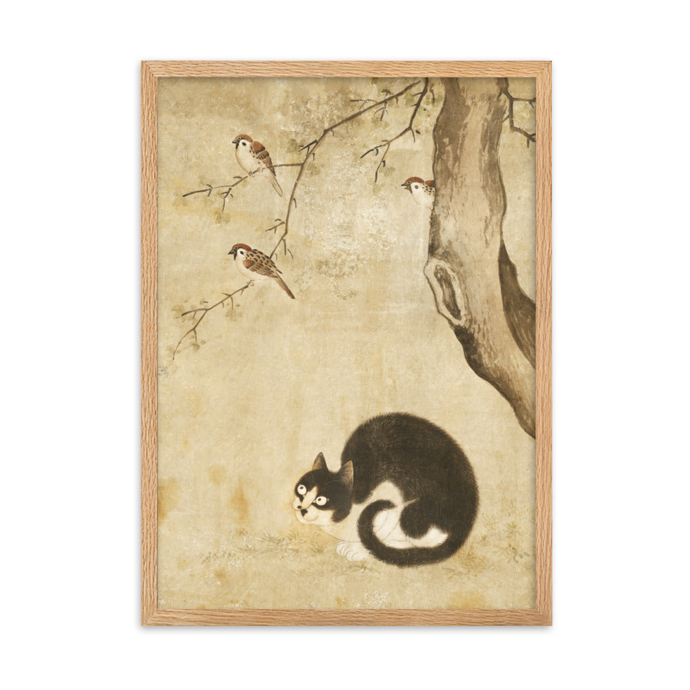 Poster - Katze und Spatzen, Byeon Sang-byeok Oak / 50×70 cm artlia