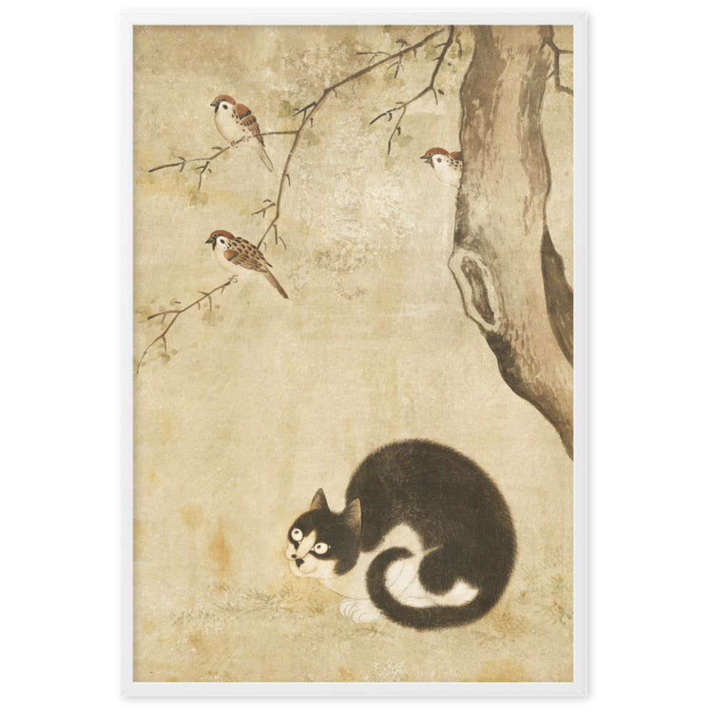 Poster - Katze und Spatzen, Byeon Sang-byeok Weiß / 61×91 cm artlia