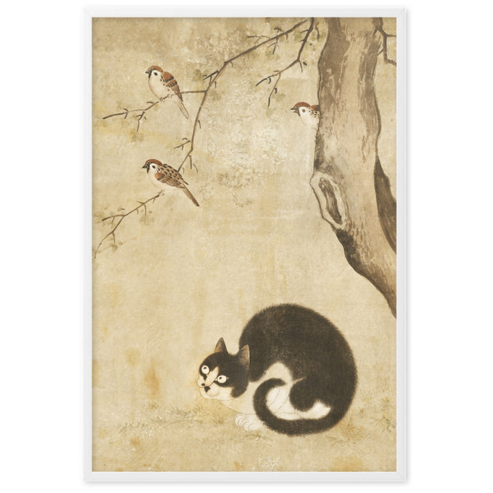 Poster - Katze und Spatzen, Byeon Sang-byeok Weiß / 61×91 cm artlia