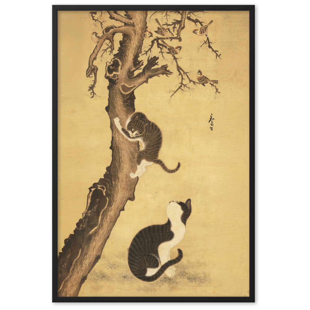 Poster - Katzen und Spatzen, Byeon Sang-byeok Schwarz / 61×91 cm artlia