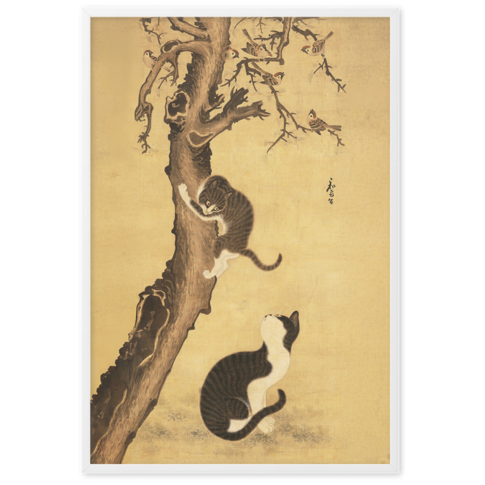 Poster - Katzen und Spatzen, Byeon Sang-byeok Weiß / 61×91 cm artlia