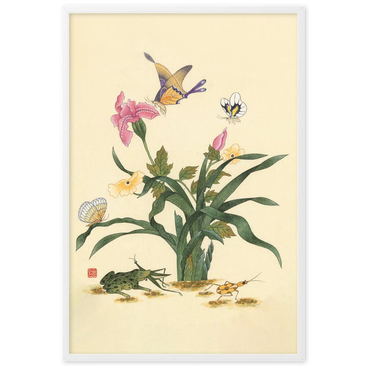 Blumen, Schmetteringe und Frosch - Poster 21×30 cm artlia