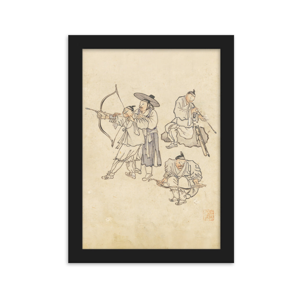 Bogenschiessen, Kim Hong-do - Poster im Rahmen Schwarz / 21×30 cm artlia