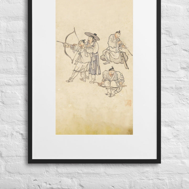 Bogenschiessen, Kim Hong-do - Poster im Rahmen mit Passepartout artlia