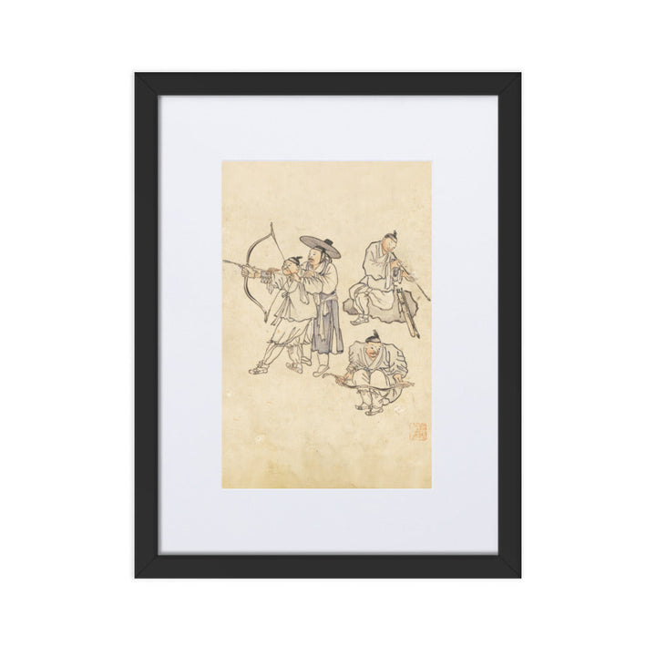 Bogenschiessen, Kim Hong-do - Poster im Rahmen mit Passepartout Schwarz / 30×40 cm artlia