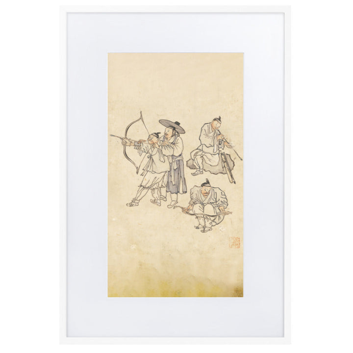 Bogenschiessen, Kim Hong-do - Poster im Rahmen mit Passepartout Weiß / 61×91 cm artlia