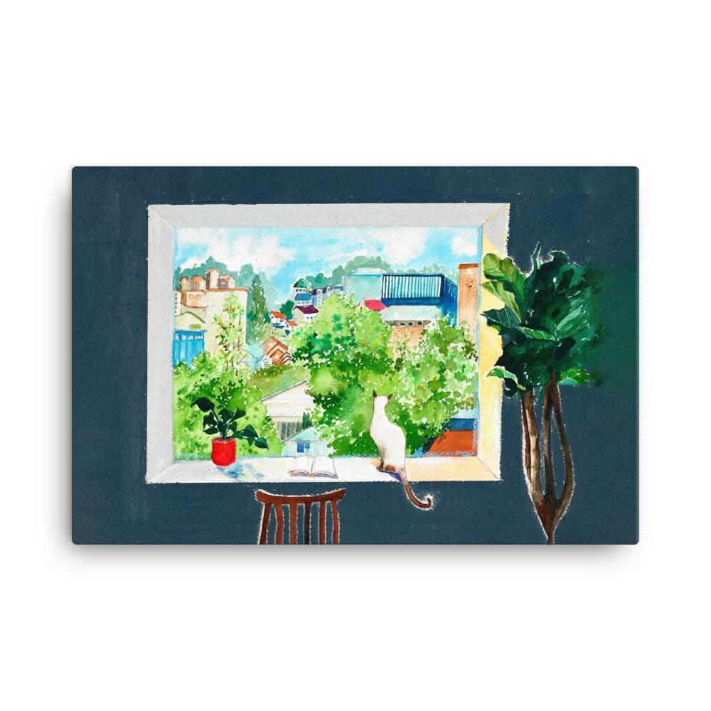 Die Katze, die Liebesgeschichten liest - Leinwand 61x91 cm artlia