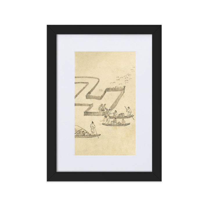 Fischfang, Kim Hong-do - Poster im Rahmen mit Passepartout Schwarz / 21×30 cm artlia