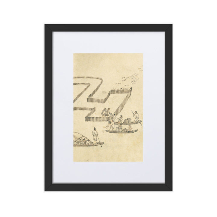 Fischfang, Kim Hong-do - Poster im Rahmen mit Passepartout Schwarz / 30×40 cm artlia