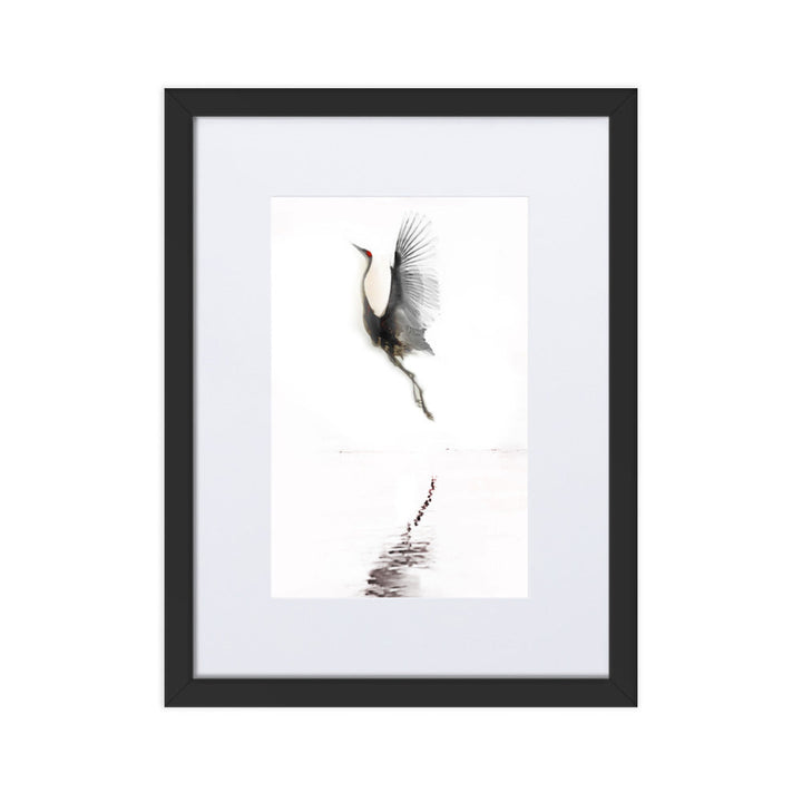 fliegender Kranich - Poster im Rahmen mit Passepartout Schwarz / 30×40 cm artlia