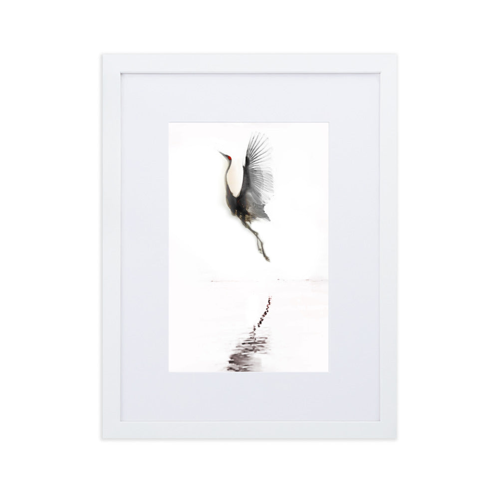 fliegender Kranich - Poster im Rahmen mit Passepartout Weiß / 30×40 cm artlia