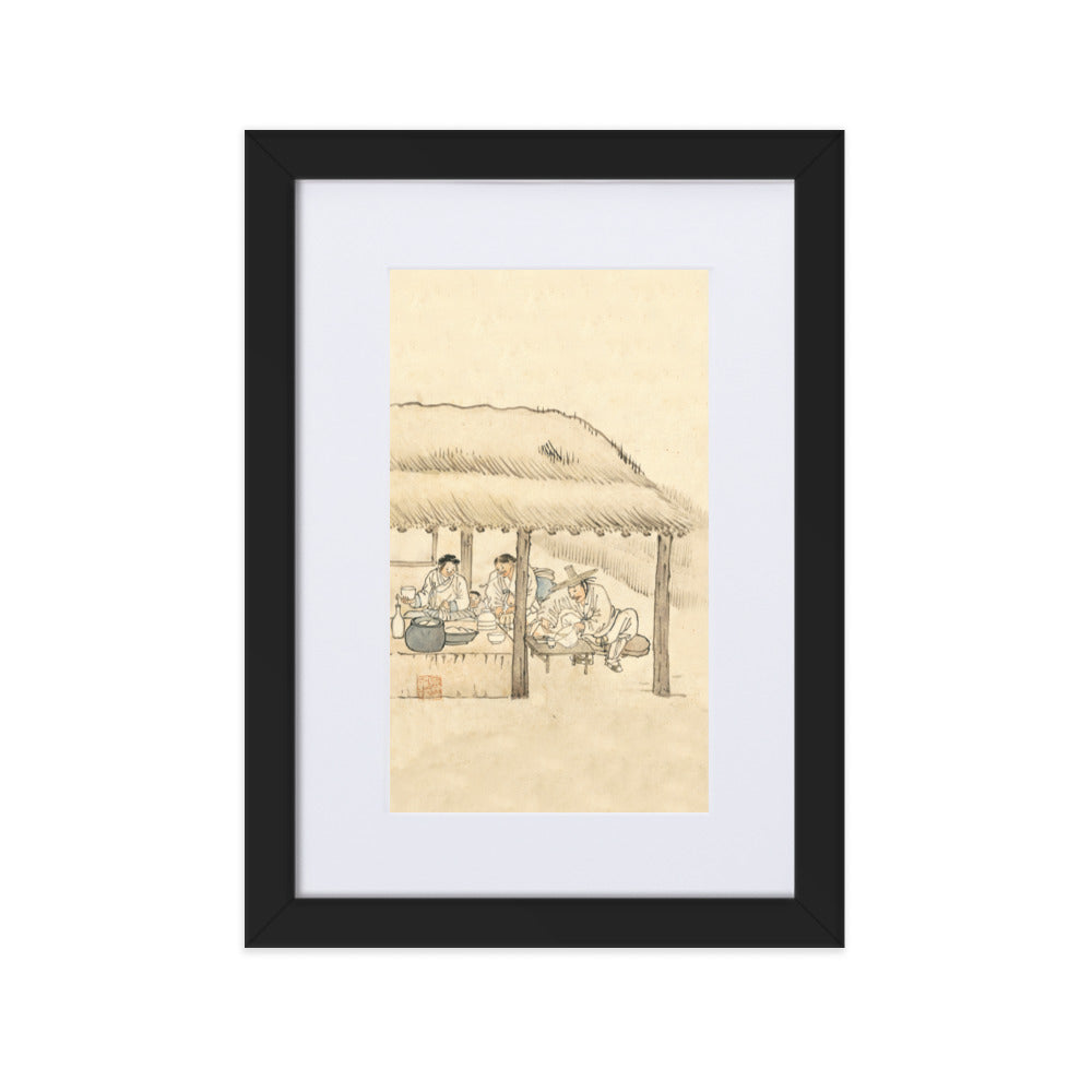 Gasthaus, Kim Hong-do - Poster im Rahmen mit Passepartout Schwarz / 21×30 cm artlia
