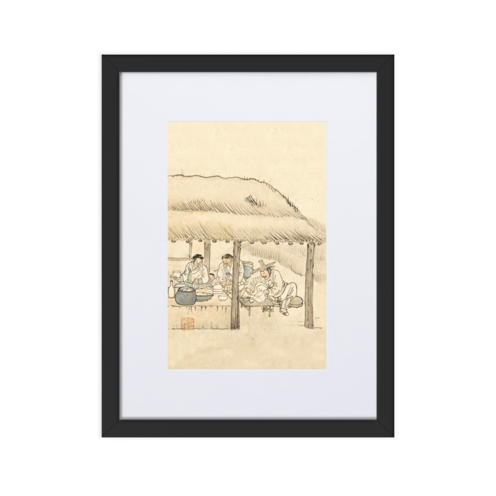 Gasthaus, Kim Hong-do - Poster im Rahmen mit Passepartout Schwarz / 30×40 cm artlia