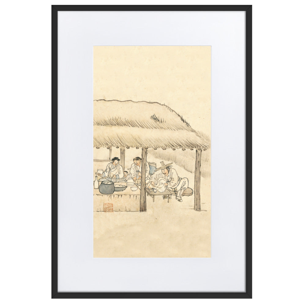 Gasthaus, Kim Hong-do - Poster im Rahmen mit Passepartout Schwarz / 61×91 cm artlia