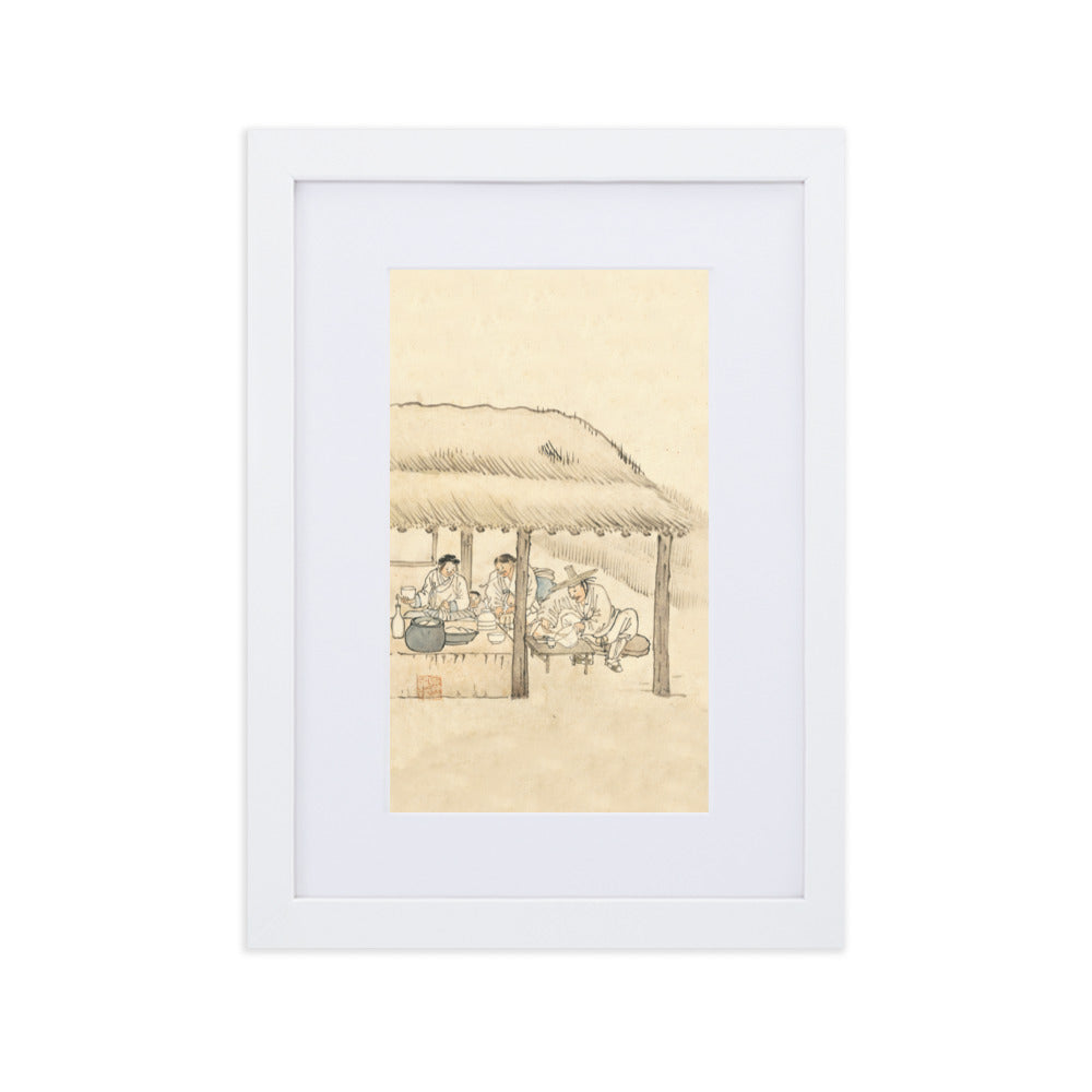 Gasthaus, Kim Hong-do - Poster im Rahmen mit Passepartout Weiß / 21×30 cm artlia