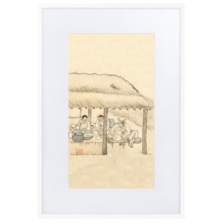 Gasthaus, Kim Hong-do - Poster im Rahmen mit Passepartout Weiß / 61×91 cm artlia