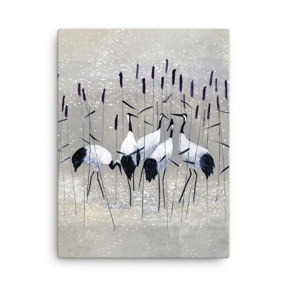 Kranichfamilie - Leinwand 30x41 cm artlia