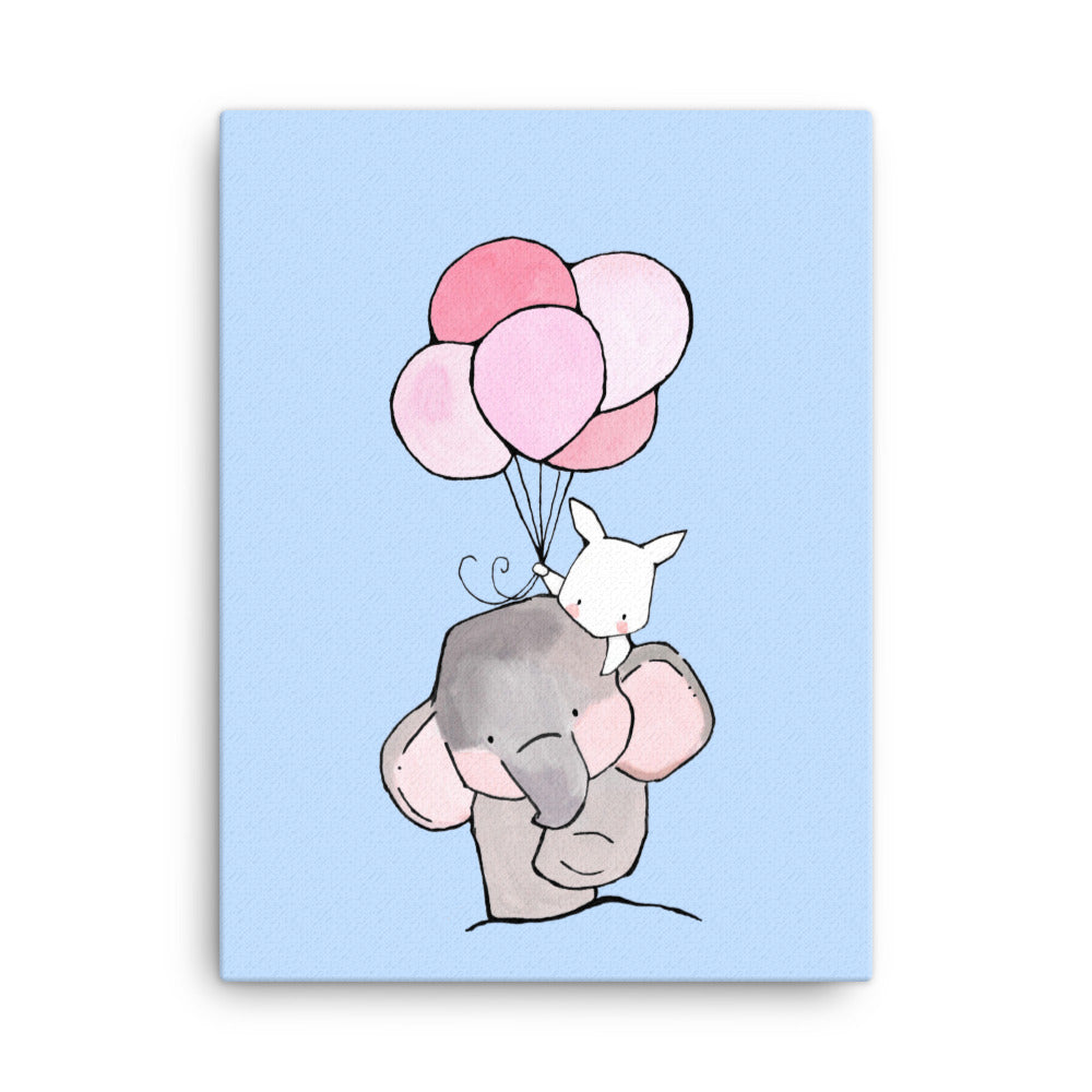 Leinwand - Elefant und Hase mit Luftballon 30x41 cm artlia