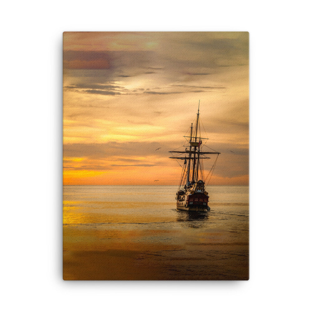 Leinwand - Schiff im Sonnenuntergang 30x41 cm artlia