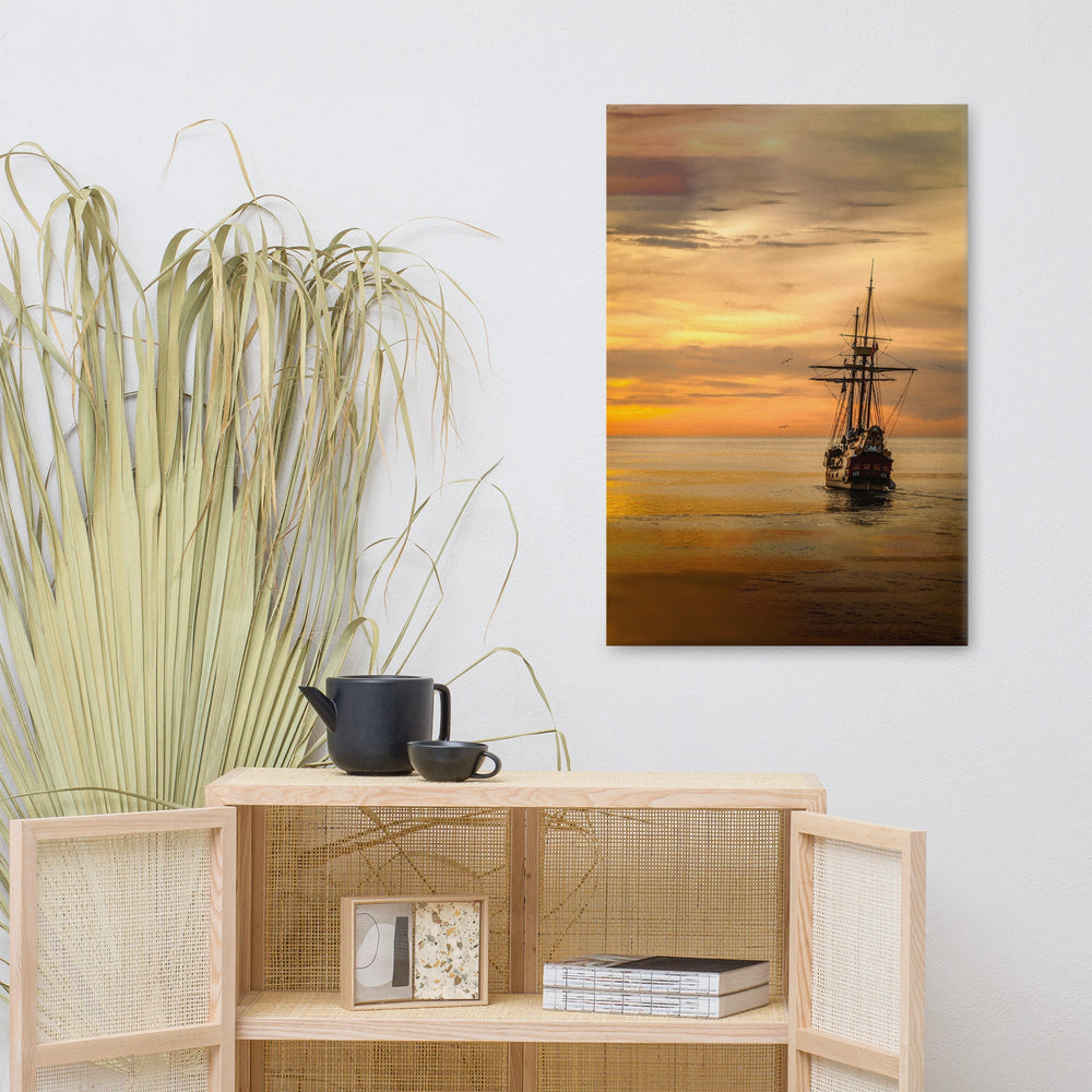 Leinwand - Schiff im Sonnenuntergang artlia