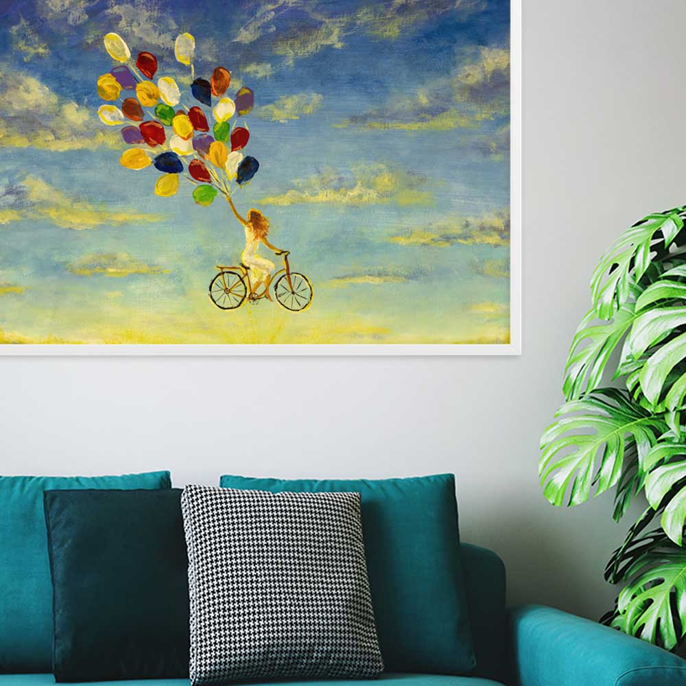 Luftballons am Himmel - Poster im Rahmen artlia