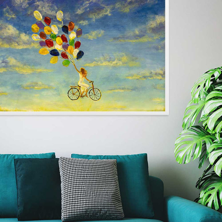 Luftballons am Himmel - Poster im Rahmen artlia