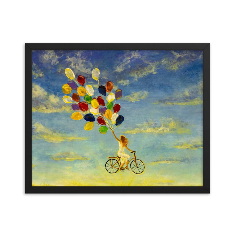Luftballons am Himmel - Poster im Rahmen schwarz / 41x51 cm artlia