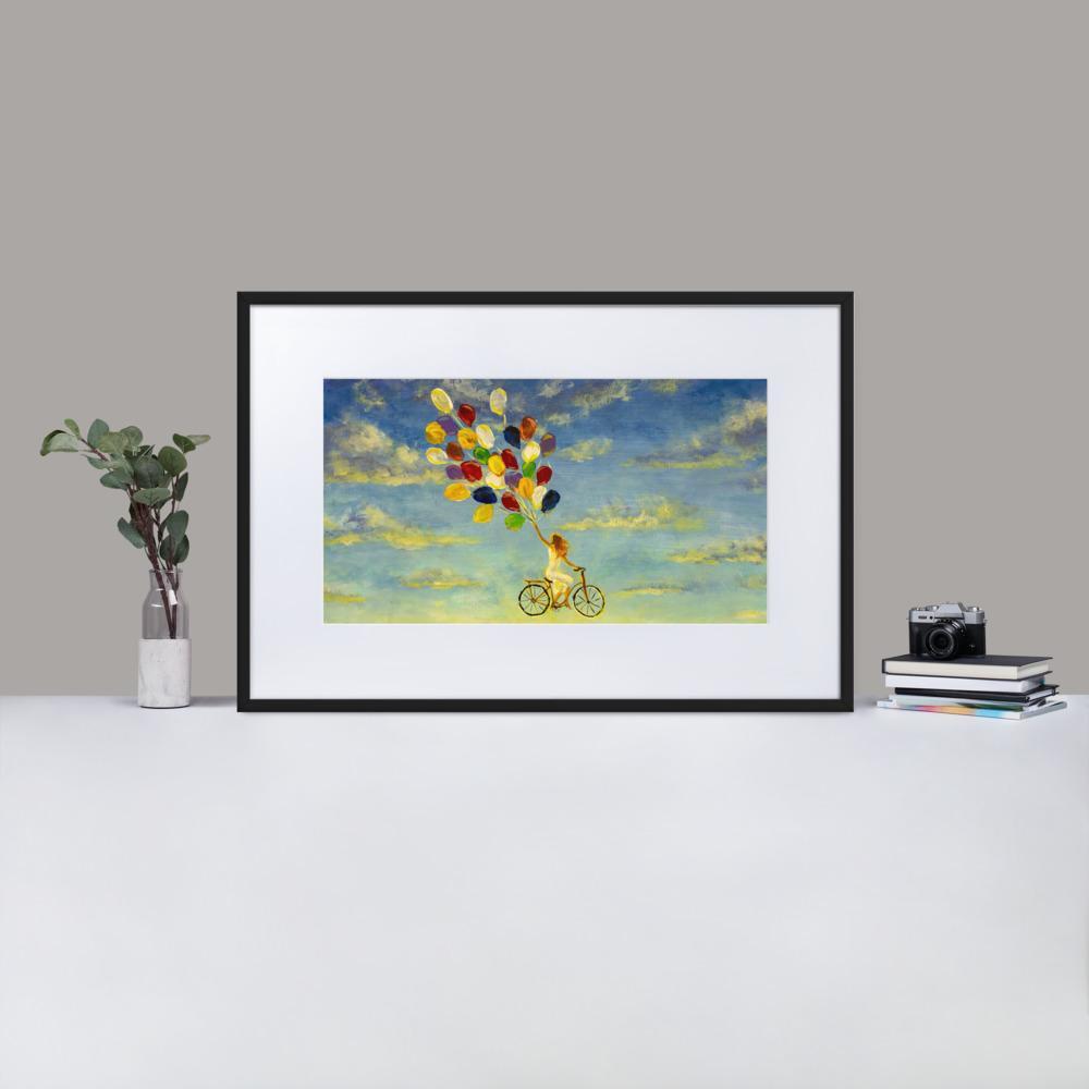 Luftballons am Himmel - Poster im Rahmen mit Passepartout artlia
