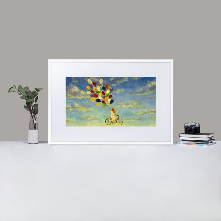Luftballons am Himmel - Poster im Rahmen mit Passepartout artlia
